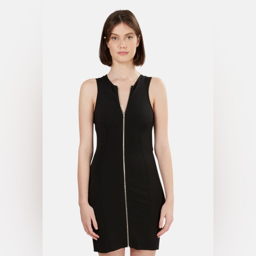 Alexander Wang Bodycon Zipper Front Ponte Mini Dress Crisscross Back Black Sz 6